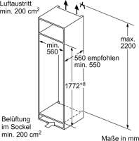 BOSCH KIL82NSE0 Serie 2, Einbau-Kühlschrank mit Gefrierfach, 177.2 x 54.1 cm, Schleppscharnier